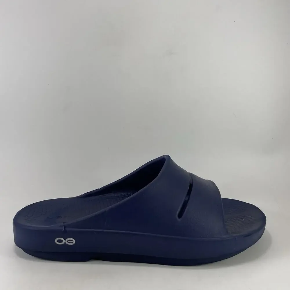 Oofos OOahh Slide Sandals Mens 8 Navy Blue Foam Recovery Comfort, Womens 10